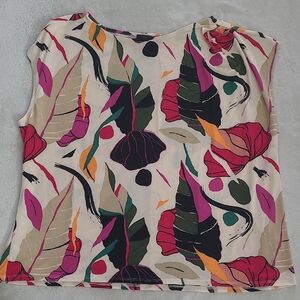 Rachel Rachel Roy Abstract Floral Sleeveless Blouse Cream Pink Green Size 2X